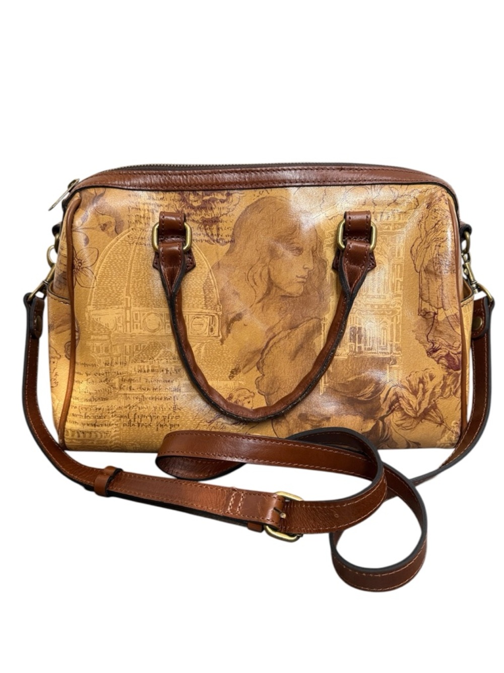 Patricia Nash Renaissance Print Leather Satchel Crossbody Dust Bag